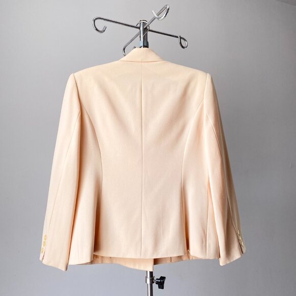 🍂 90s Butter Yellow Tailored Double Breasted Crepe Blazer Size M - Picture 2 of 7